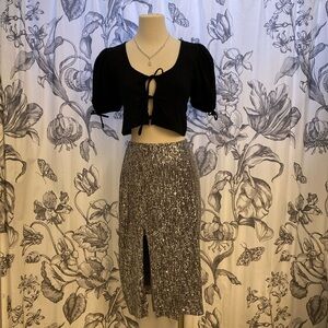 Dress Forum 80’s Style Silver Sequin Midi Mid-Length Asymmetrical Cut, Small